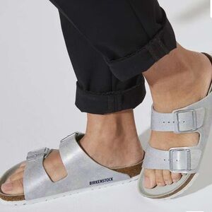 Birkenstock Silver Two-Strap Madrid-Style Sandals